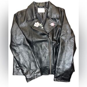 Children’s Place Faux Leather MOTO Jacket with embroidered Pink Flowers